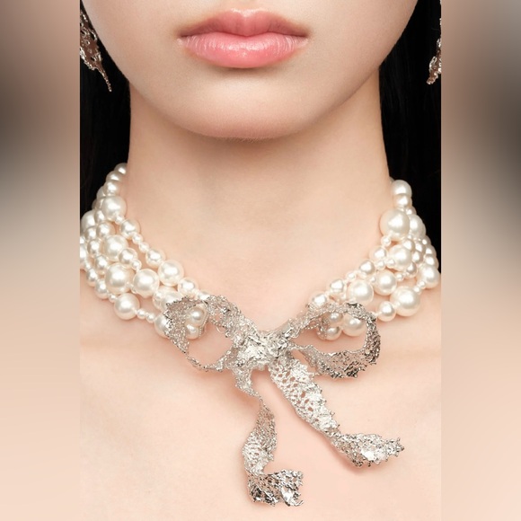 Shushu/Tong Jewelry - YVMIN × SHUSHU/TONG Lace Bow Imitation Pearl Necklace